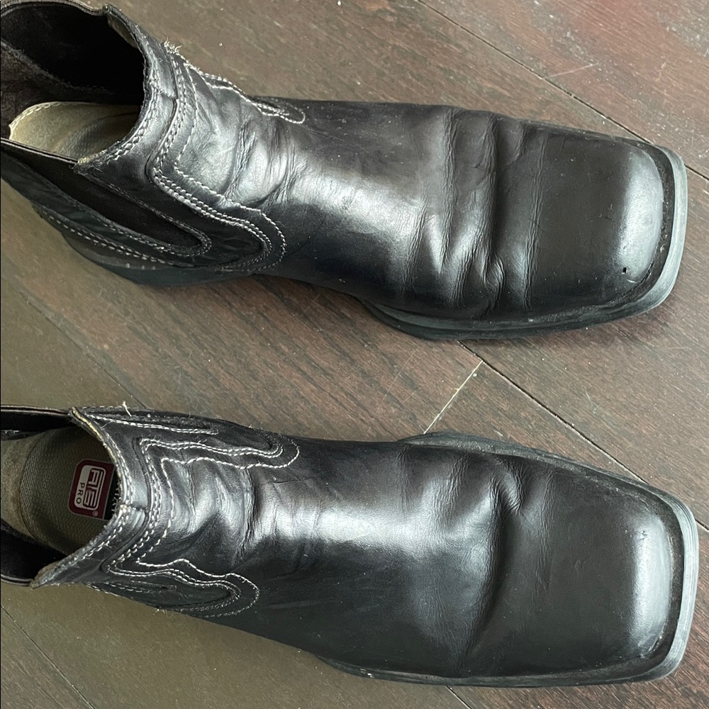 Ariat Black Leather Square-Toe Cowboy Ankle Boots - Picture 7 of 8